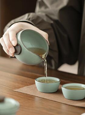 铁胎汝窑旅行茶具套装便携式快客杯一壶二杯户外车载露营泡茶神器