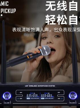 无线麦克风一拖二家用户外K歌舞台会议演出调频K拉OK动圈专业话筒