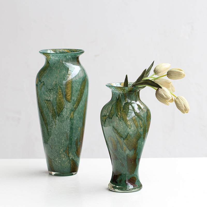 新中式渐变绿斑纹复古玻璃花瓶简约台面餐桌客厅玄关软装家居装饰,淘宝优惠券,粉丝福利购,淘宝优惠卷