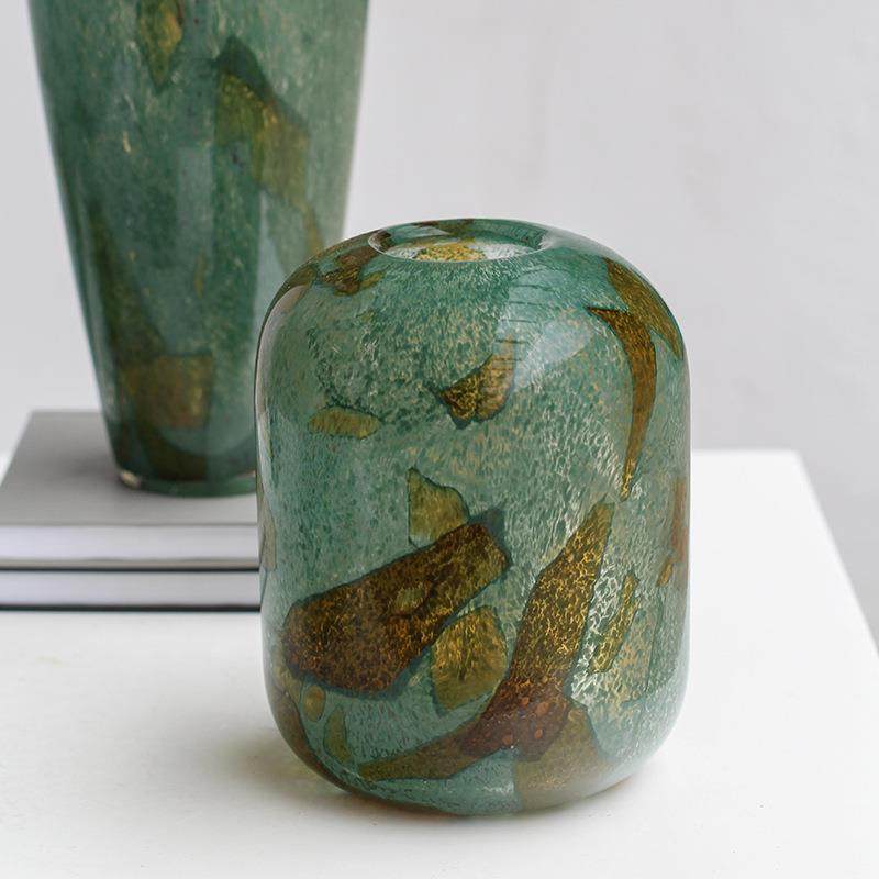 新中式渐变绿斑纹复古玻璃花瓶简约台面餐桌客厅玄关软装家居装饰,淘宝优惠券,粉丝福利购,淘宝优惠卷