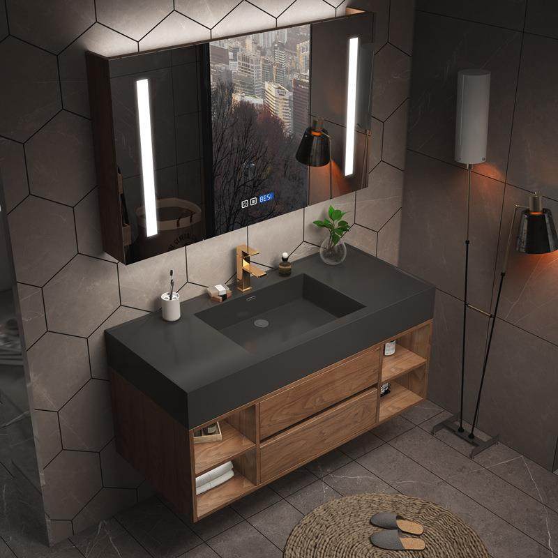 现代简约新中式岩板一体盆浴室柜组合卫生间洗漱台洗手池洗脸套装,淘宝优惠券,粉丝福利购,淘宝优惠卷