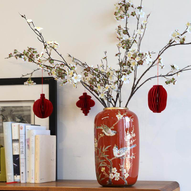 艺术感陶瓷花瓶客厅摆件新中式高级插花瓶乔迁新居布置装饰红色,淘宝优惠券,粉丝福利购,淘宝优惠卷