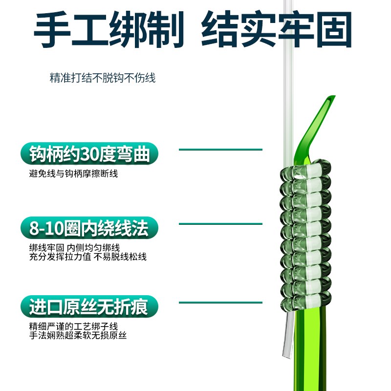 竞技狼牙子线双钩绑好成品黑坑偷驴鲫鱼钩防缠钓鱼钩飞磕鱼钩套装 - 图2
