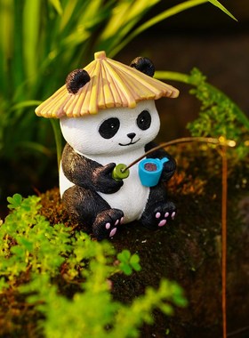 鱼缸造景钓鱼熊猫摆件生态古法鱼缸水族箱乌龟缸户外假山水池装饰
