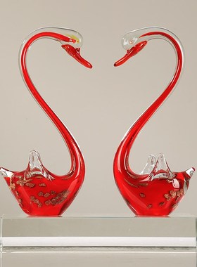 艺术大师手作琉璃天鹅摆件现代轻奢极简样板房别墅客厅玄关装饰品