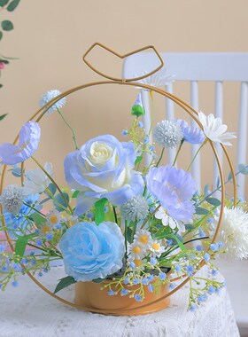 仿真玫瑰雏菊满天星假花花篮插花客厅餐桌电视柜仿生花艺装饰摆设
