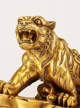 黄山铜虎啸二河老虎摆件十399肖虎家居家用玄关书房生办公室装饰