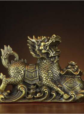 杨记麟铜麒麟摆件元宝麒麟钱袋铜麒铜聚宝盆麒QJY麟