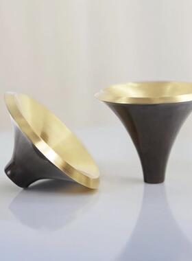 黑金色金属果盘茶几桌面日属式高果盘轻奢高级感5535拼金摆件脚果