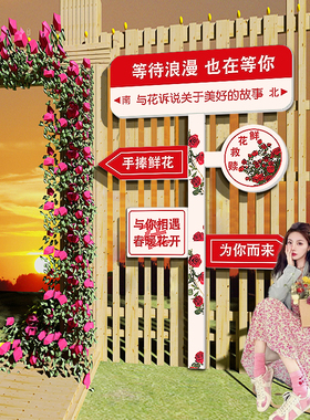 网红拍照区布置打卡背景鲜花店门口吸引人墙面软装饰用品贴纸摆件