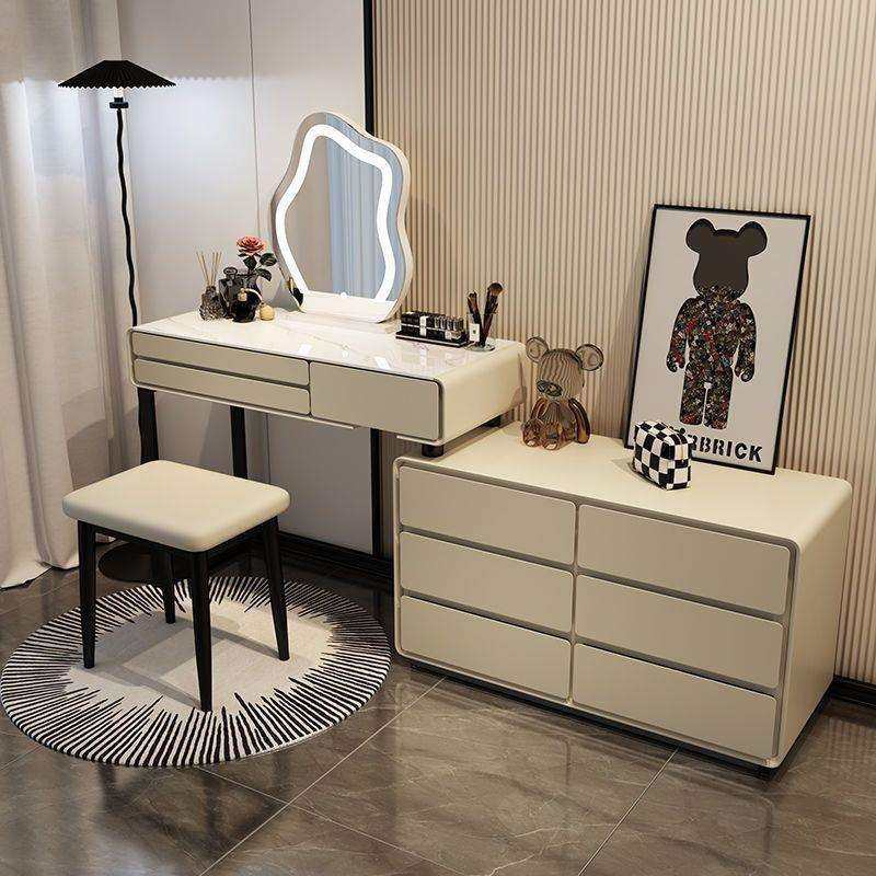 2025奶油风岩板实木梳妆台床头柜一体网红伸缩化妆台卧室现代简约,淘宝优惠券,粉丝福利购,淘宝优惠卷