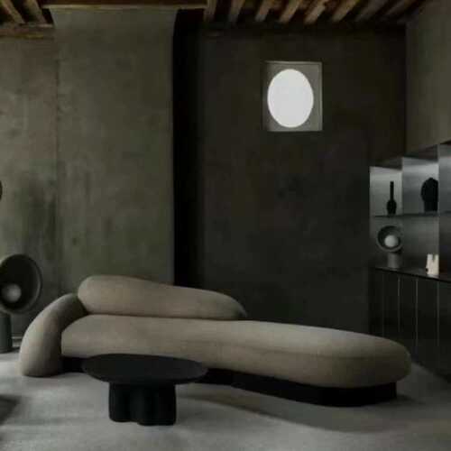 意式极简弧形布艺沙发大师设计意式时尚创意现代简约斜角卵石沙发 - 图1