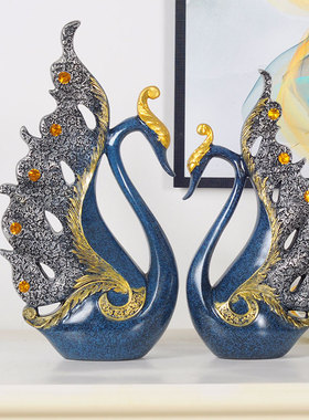 创意情侣天鹅现简约家居小摆件装饰品客厅酒柜玄关电视柜工艺品