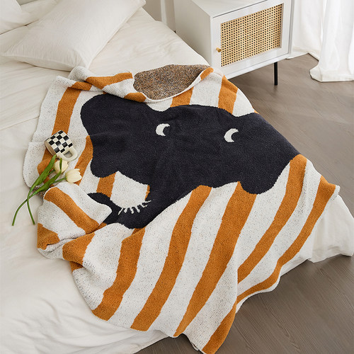 大象软软绵绵针织盖毯 沙发毛线编织毯子床尾装饰毛毯 躺椅午睡毯 - 图0