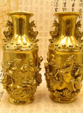 复古铜花瓶摆件大号中式仿古花瓶工艺礼品摆饰铜瓶家居客厅办公装