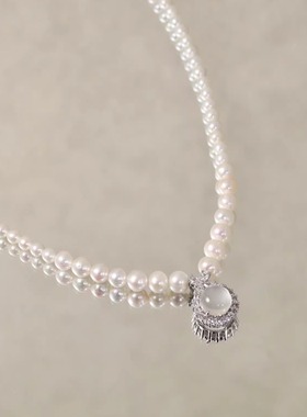 也也珍珠 玉见系列 水沫玉在逃公主吊坠珍珠项链女款4-7mm 锁骨链