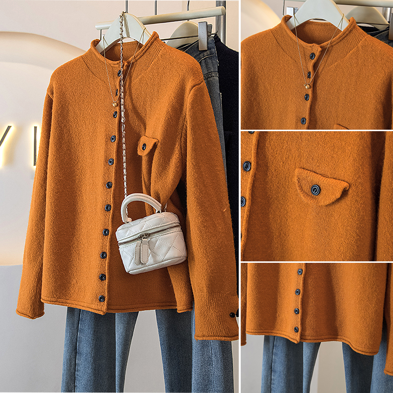 实拍大码女装秋冬新款韩系圆领单排扣针织洋气百搭显瘦毛衣外套 - 图2