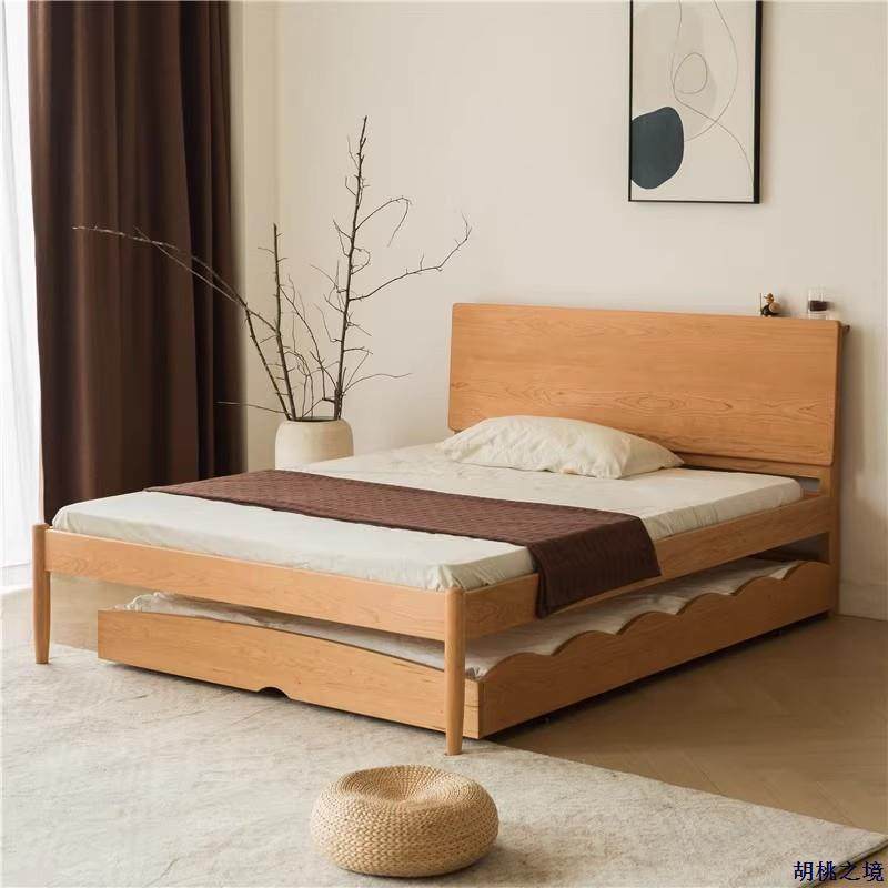 樱桃木子母床小户型全实木拖拉床可升降高低床宝宝儿童床多功能床,淘宝优惠券,粉丝福利购,淘宝优惠卷