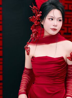 新款中式晨袍旗袍敬酒服发夹