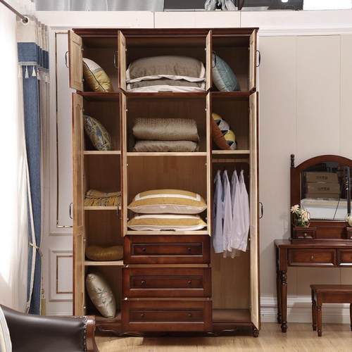 美式全实木家用卧室衣柜3门4门5门6门橡木原木大储物木质衣柜复古 - 图1