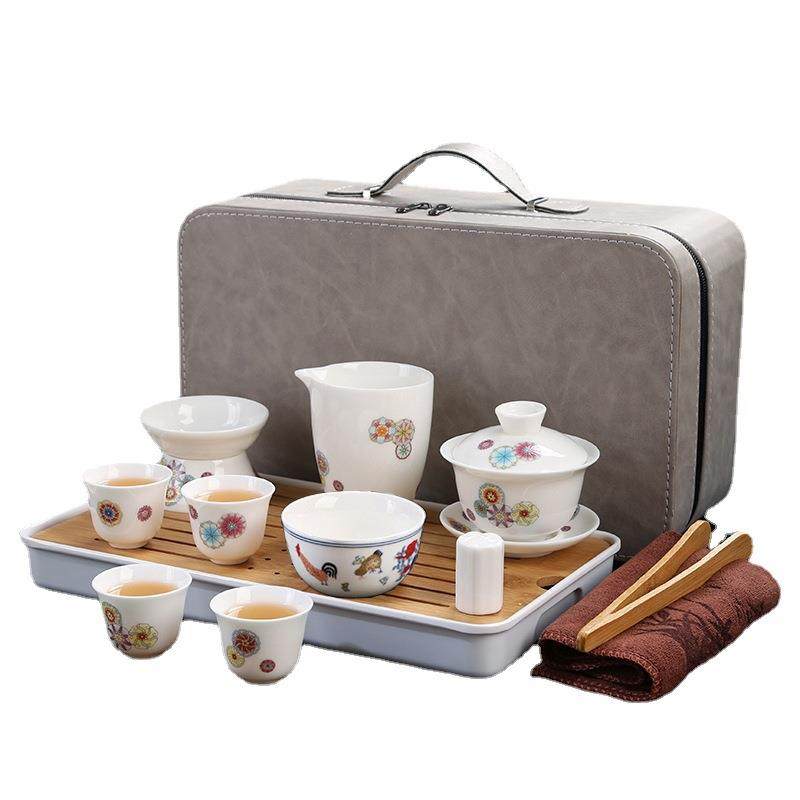 羊脂玉瓷便携式旅行茶具套装中国白陶瓷茶具茶盘套装商务家用logo,淘宝优惠券,粉丝福利购,淘宝优惠卷