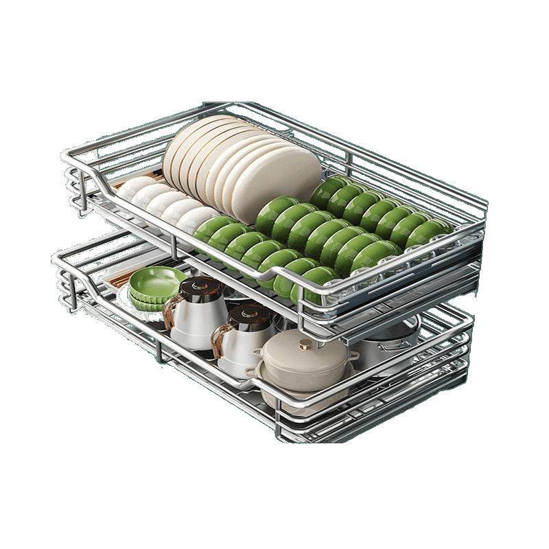 拉篮厨房橱柜304不锈钢双层抽屉式架收纳调味内置橱柜碗篮厂连锁,淘宝优惠券,粉丝福利购,淘宝优惠卷