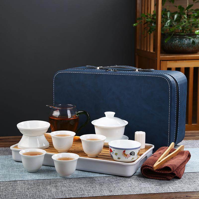 羊脂玉瓷便携式旅行茶具套装中国白陶瓷茶具茶盘套装商务家用logo,淘宝优惠券,粉丝福利购,淘宝优惠卷
