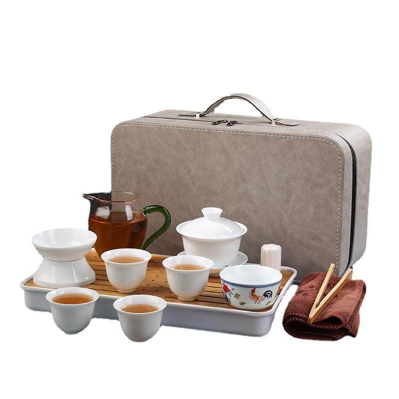羊脂玉瓷便携式旅行茶具套装中国白陶瓷茶具茶盘套装商务家用logo,淘宝优惠券,粉丝福利购,淘宝优惠卷