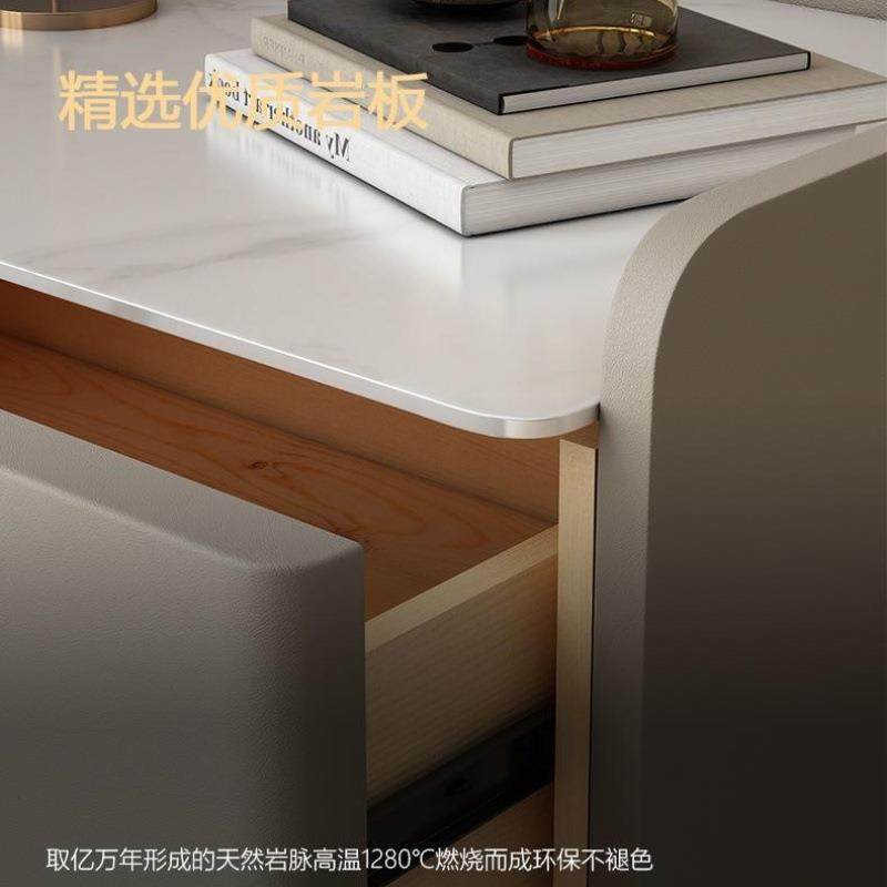 轻奢高级感实木皮质双抽屉岩板床头柜现代简约网红家用床边储物柜,淘宝优惠券,粉丝福利购,淘宝优惠卷