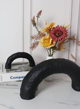 现代北欧几何拱形摆件软装样配1楼板间售部白不规则黑色家居饰品