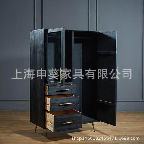 美式轻奢复古实木衣柜顶箱柜样板间别墅工业风收藏储物柜置物柜子 - 图1