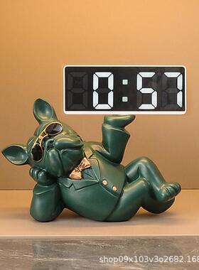 乔现代电子斗牛犬摆钟时钟斗牛业犬摆家居入户玄件关桌面客厅迁新