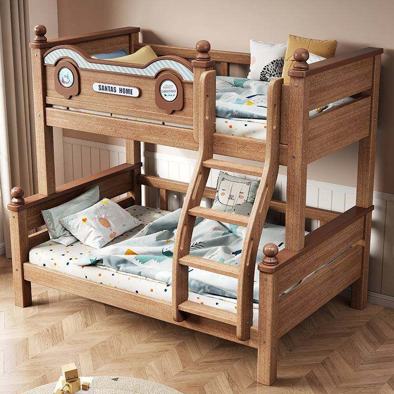 子母床橡胶木卡通上下铺挂梯床全实木高低床儿童床高低木床,淘宝优惠券,粉丝福利购,淘宝优惠卷