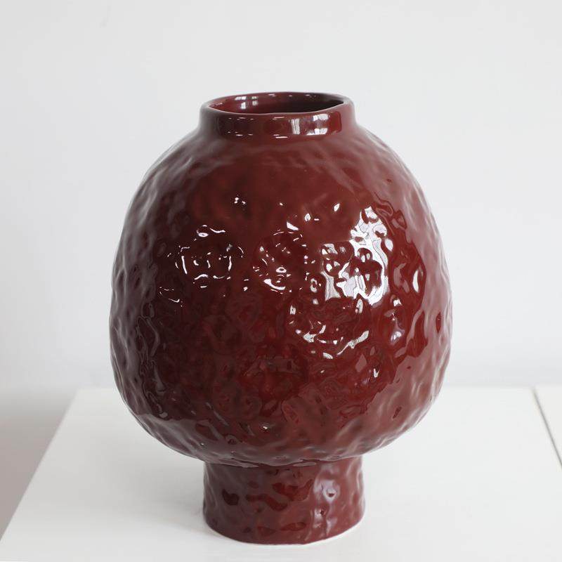 红色陶瓷手作花器日式花瓶家居装饰摆件客厅小众民宿茶室插花新中,淘宝优惠券,粉丝福利购,淘宝优惠卷