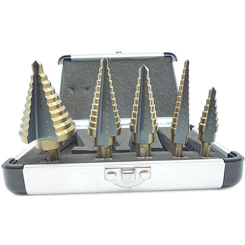 五件套铝盒钢板打孔器英制5pc烤黄三角孔扩孔宝塔钻头台阶梯钻,淘宝优惠券,粉丝福利购,淘宝优惠卷