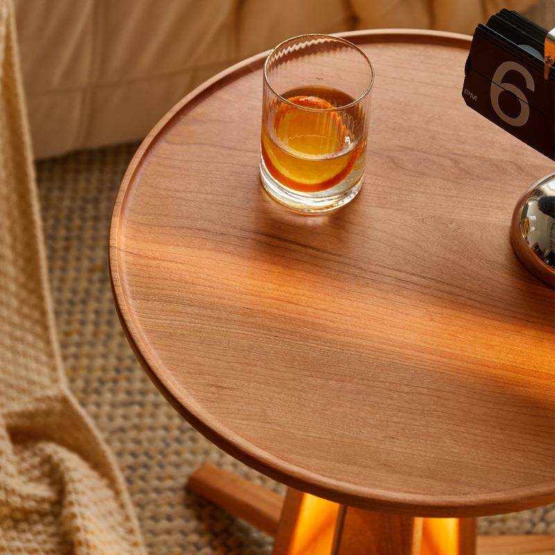 浩益佳北欧实木边几创意樱桃木沙发角几带灯小圆桌设计感篝火茶几,淘宝优惠券,粉丝福利购,淘宝优惠卷