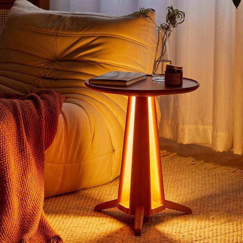 浩益佳北欧实木边几创意樱桃木沙发角几带灯小圆桌设计感篝火茶几,淘宝优惠券,粉丝福利购,淘宝优惠卷