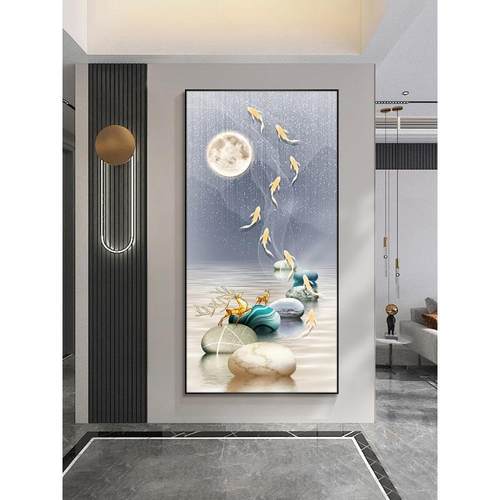 入户挂画玄关装饰画现代轻奢石来运转led灯画寓意好走廊过道壁画 - 图2