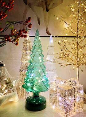圣诞布灯玻璃装饰摆件4zpiH38U品客厅家用节日桌面树饰场景置氛围