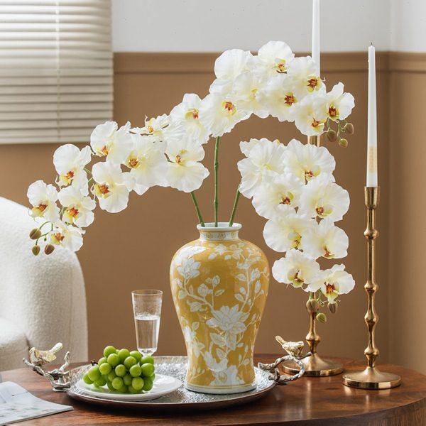 黄色陶瓷花瓶青花瓷客厅花几插花桌面富贵摆件新中式家居乔迁礼物,淘宝优惠券,粉丝福利购,淘宝优惠卷