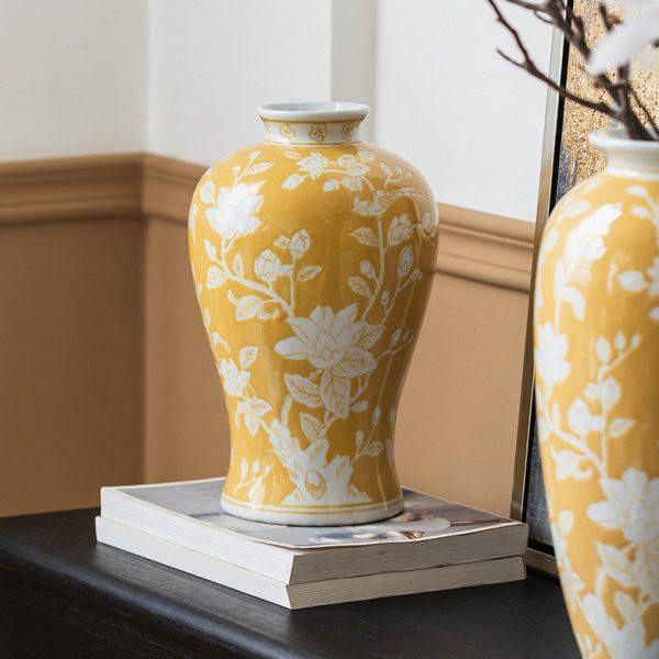 黄色陶瓷花瓶青花瓷客厅花几插花桌面富贵摆件新中式家居乔迁礼物,淘宝优惠券,粉丝福利购,淘宝优惠卷