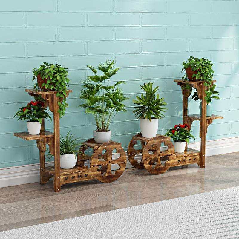 实木落地式客厅阳台室内绿萝多肉花盆架碳化创意多层省空间花架zz,淘宝优惠券,粉丝福利购,淘宝优惠卷