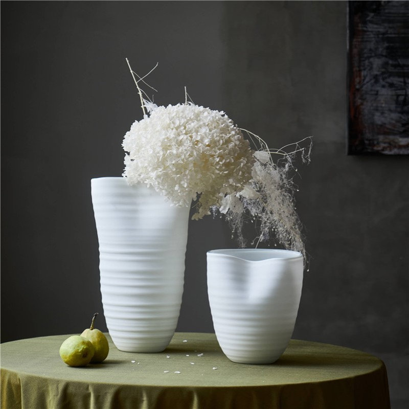 创意大口手工哑光直筒玻璃透明花瓶居家客厅电视柜酒店软装装饰瓶 - 图0