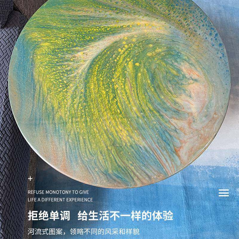 流体画边几树脂大理石花纹圆桌现代创意简约客厅小茶几,淘宝优惠券,粉丝福利购,淘宝优惠卷