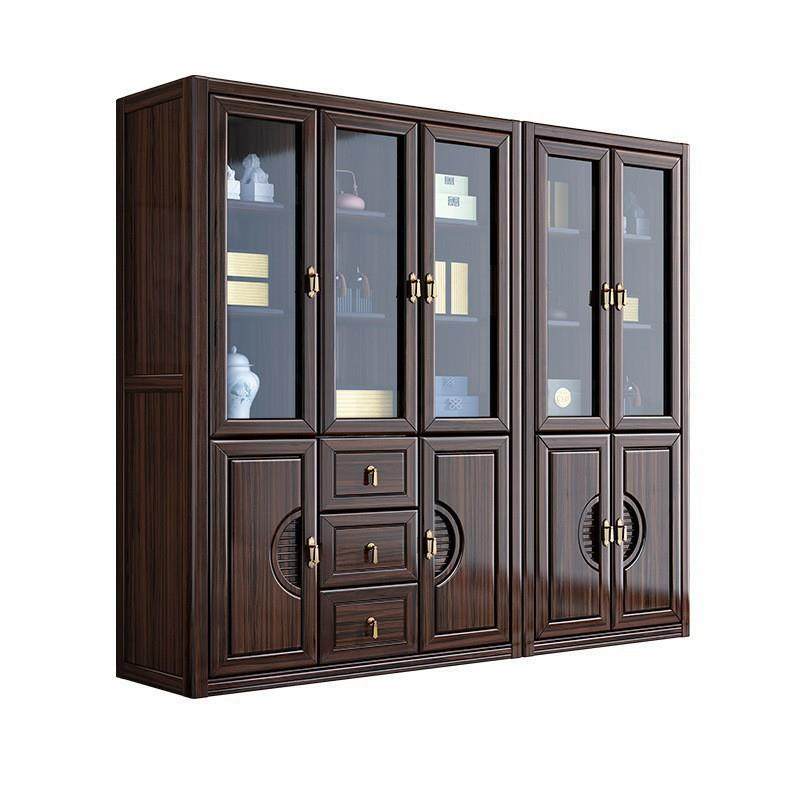 新中式乌金木全实木家用书柜组合落地简约书橱带书架玻璃门储物柜,淘宝优惠券,粉丝福利购,淘宝优惠卷