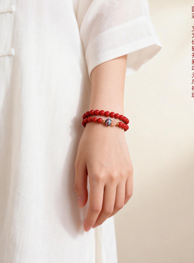 2026本命年朱砂莲花双圈手串