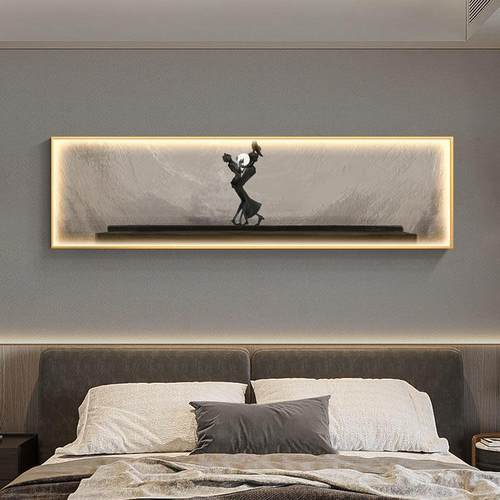 现代简约主卧室装饰画抽象人物led灯画床头横版极简挂画发光壁画 - 图2