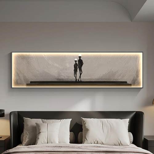 现代简约主卧室装饰画抽象人物led灯画床头横版极简挂画发光壁画 - 图1