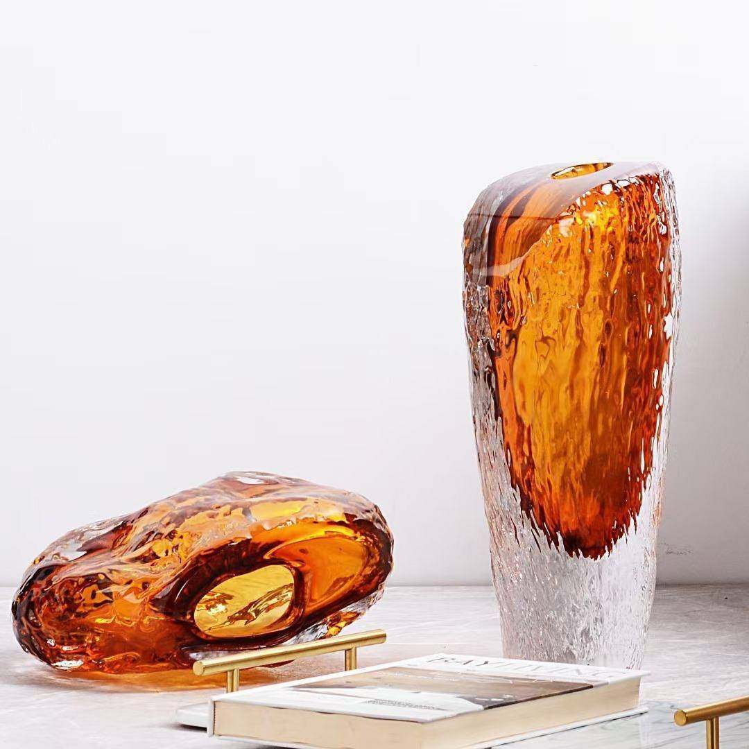 轻奢创意浮冰艺术花瓶摆件客厅插花高档餐桌玄关装饰琉璃花瓶花器,淘宝优惠券,粉丝福利购,淘宝优惠卷