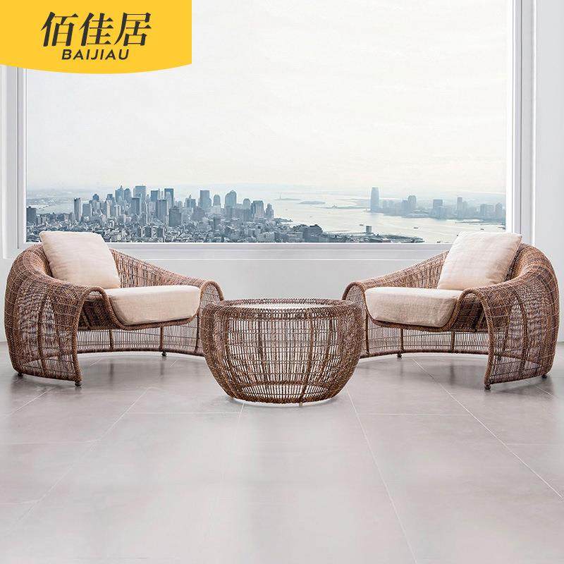 北欧户外编藤沙发组合别墅民宿茶几双人现代藤条竹藤沙发椅单人,淘宝优惠券,粉丝福利购,淘宝优惠卷